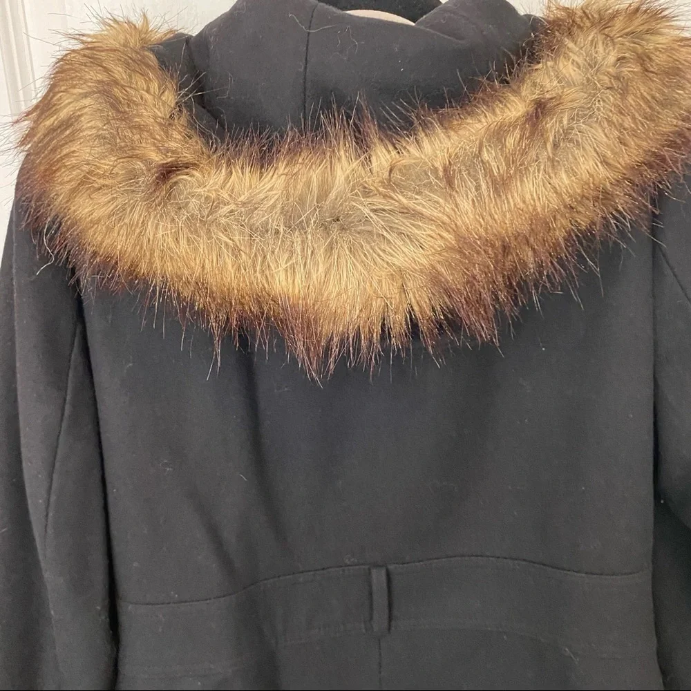 Espirit wool blend black faux fur trim hoodie size large